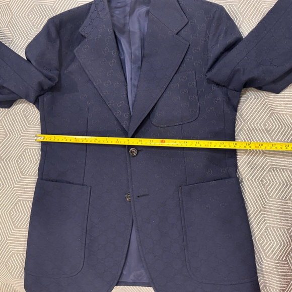 100% Authentic - GUCCI Monogram Jacket - Formal Suit Coat Size 46R - Navy Blue - Picture 4 of 15